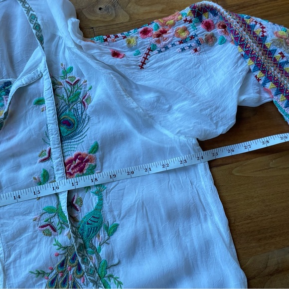 Johnny Was Peacock Embroidered Georgette Top - Picture 11 of 14
